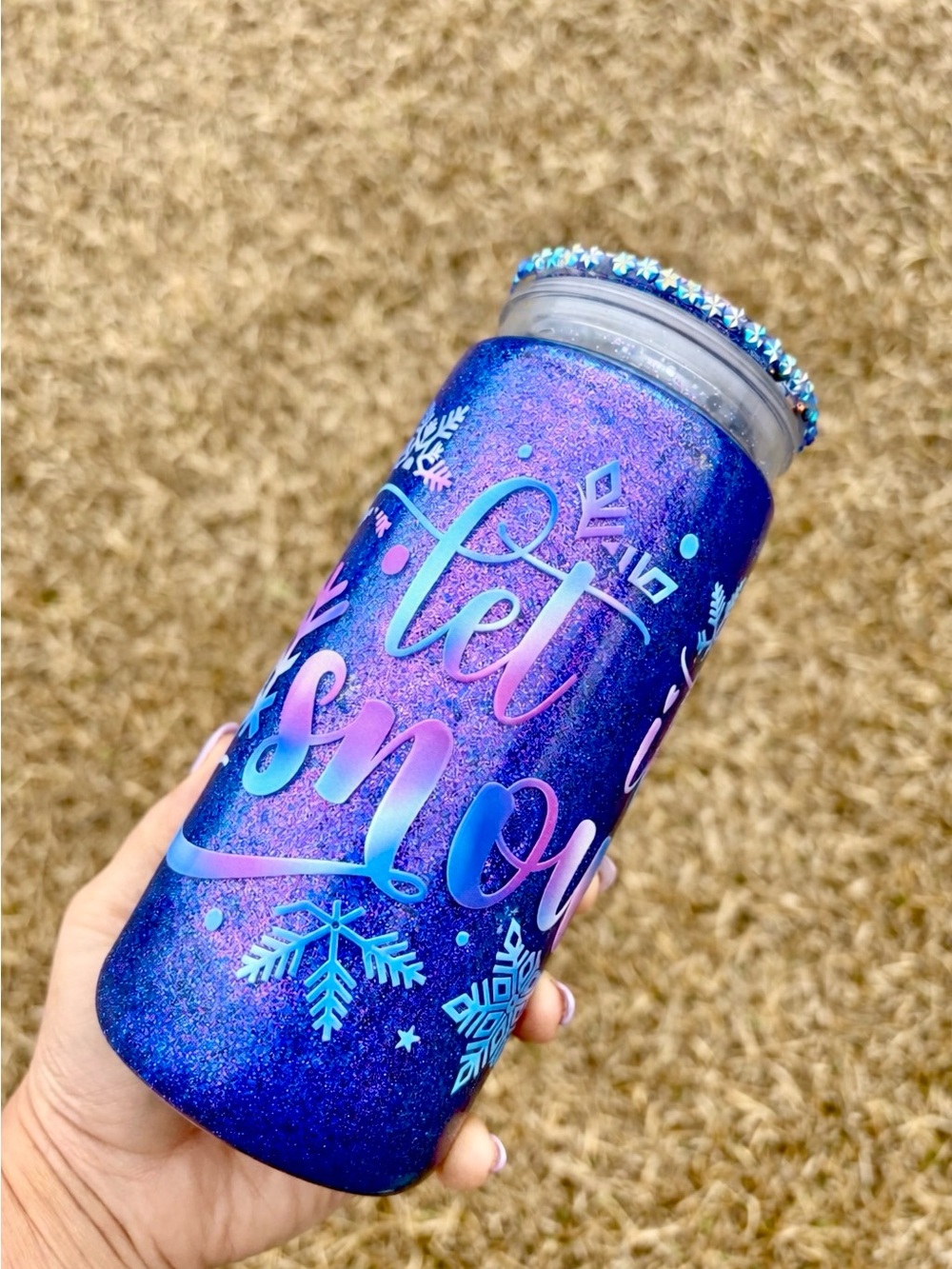 Glittery Blue 'Let It Snow' Tumbler with Snowflake Design Snowglobe
